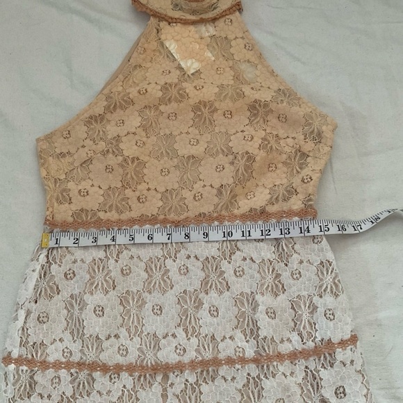 Foxiedox Lace Halter Midi Dress Tan White M Anthropologie NWT - Picture 11 of 11